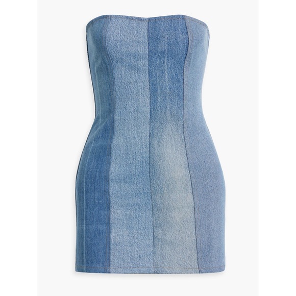 eb denim strapless mini dress EB Denim Women's Patchwork Denim Minidress - Dark Wash